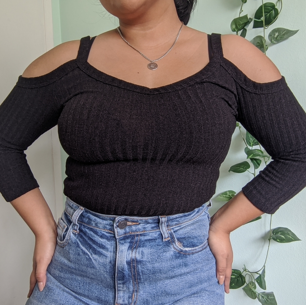Black Cold-Shoulder Top